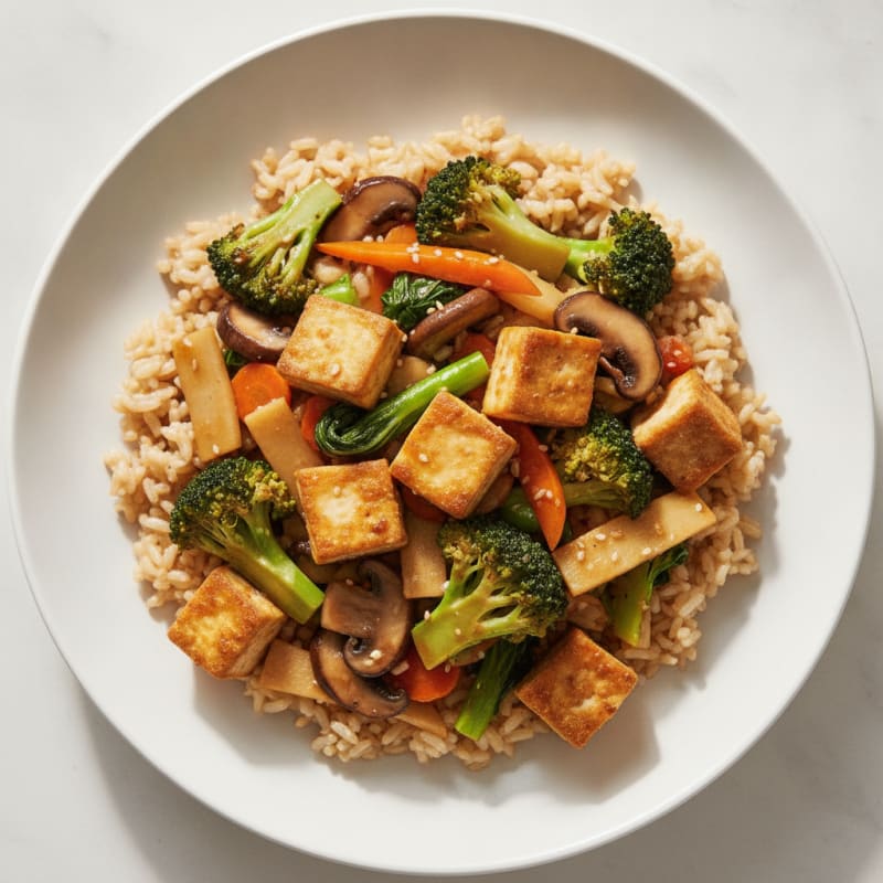 Tofu and Vegetable Stir-Fry with Rice