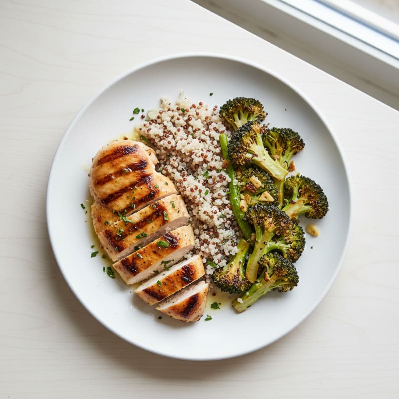 Grilled Chicken Breast with Quinoa and Roasted Broccoli