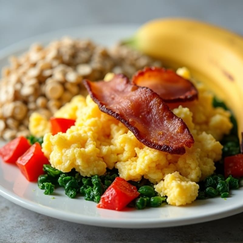 Egg and Turkey Bacon Scramble with Spinach and Oatmeal