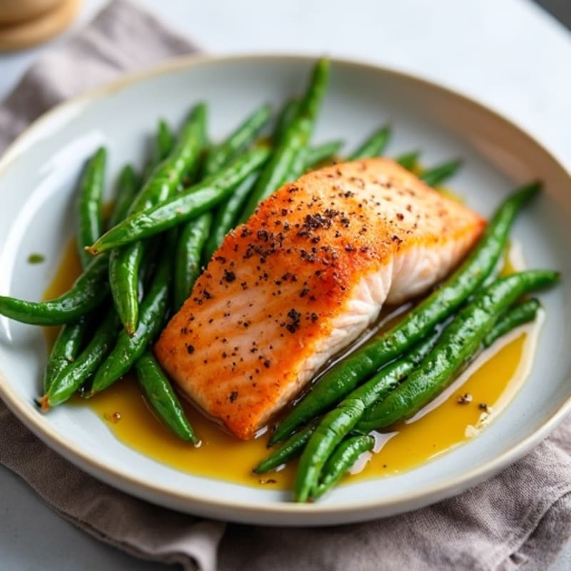 Crispy Pan-Seared Salmon with Roasted Green Beans