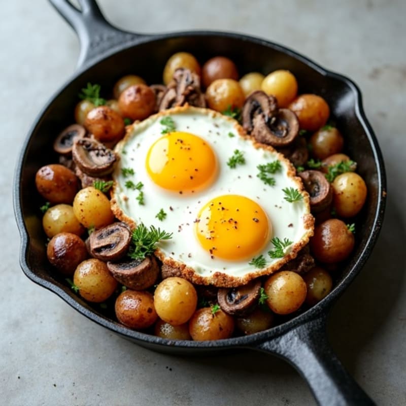 Savory Beef and Mushroom Skillet with Crispy Potatoes and Fluffy Eggs