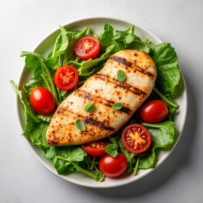 Grilled Chicken Breast over Mixed Greens with Cherry Tomatoes