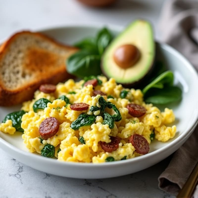 Egg White Scramble with Turkey Sausage and Spinach