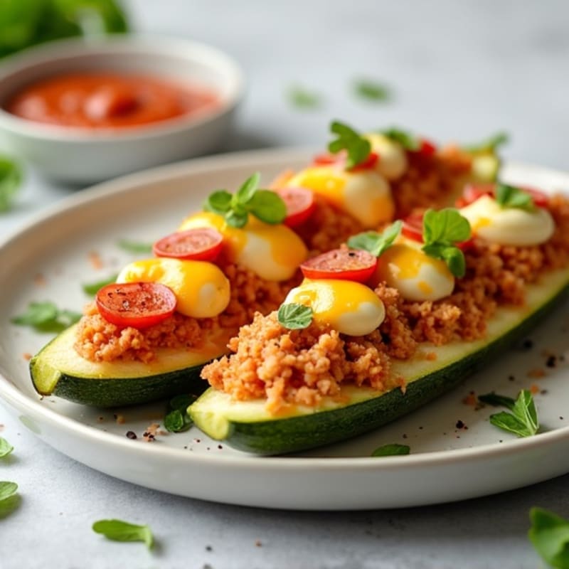 Cheesy Pepperoni Stuffed Zucchini Boats