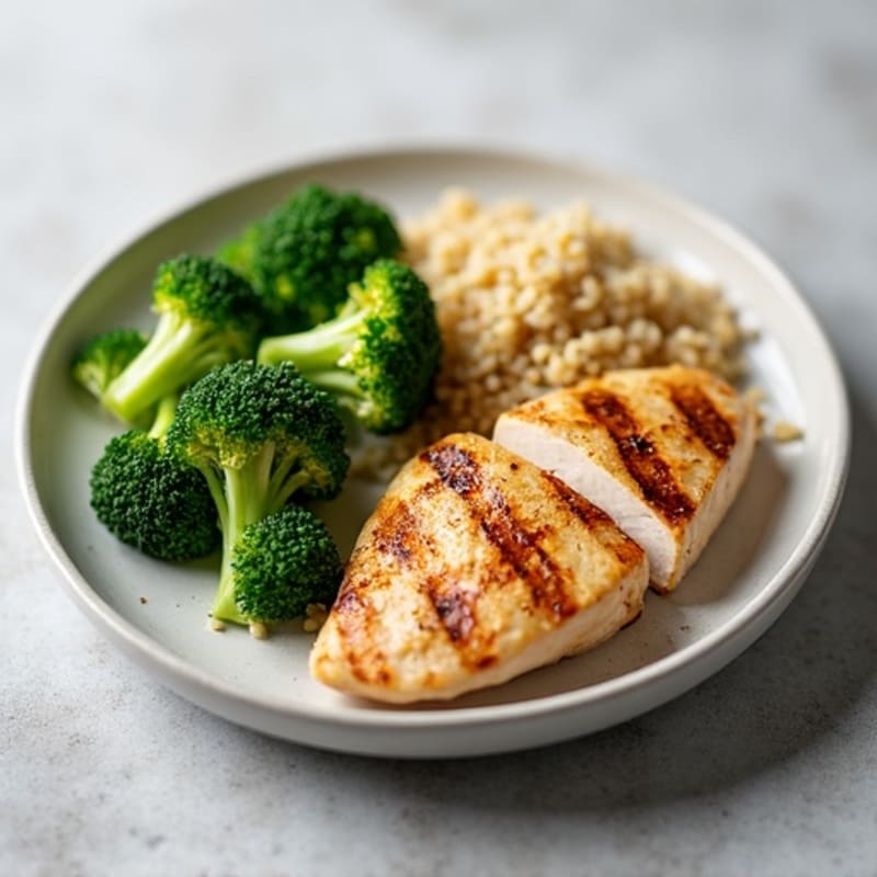 Grilled Chicken Breast with Steamed Broccoli and Quinoa
