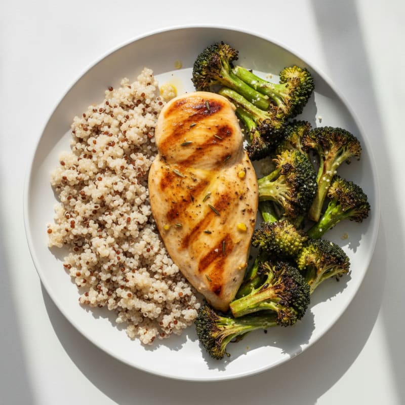 Grilled Chicken Breast with Quinoa and Roasted Broccoli