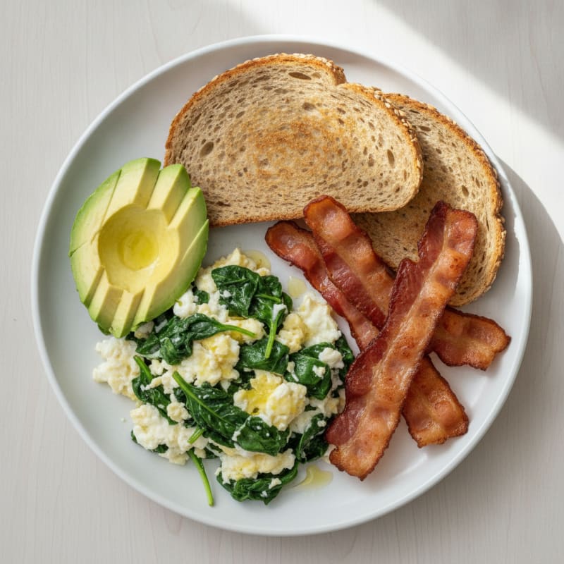 Crispy Turkey Bacon and Egg White Scramble with Spinach
