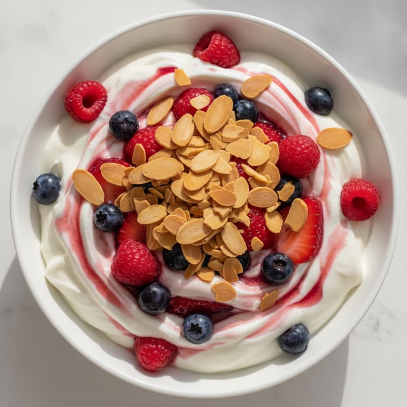 Greek Yogurt Protein Parfait with Mixed Berries and Almonds