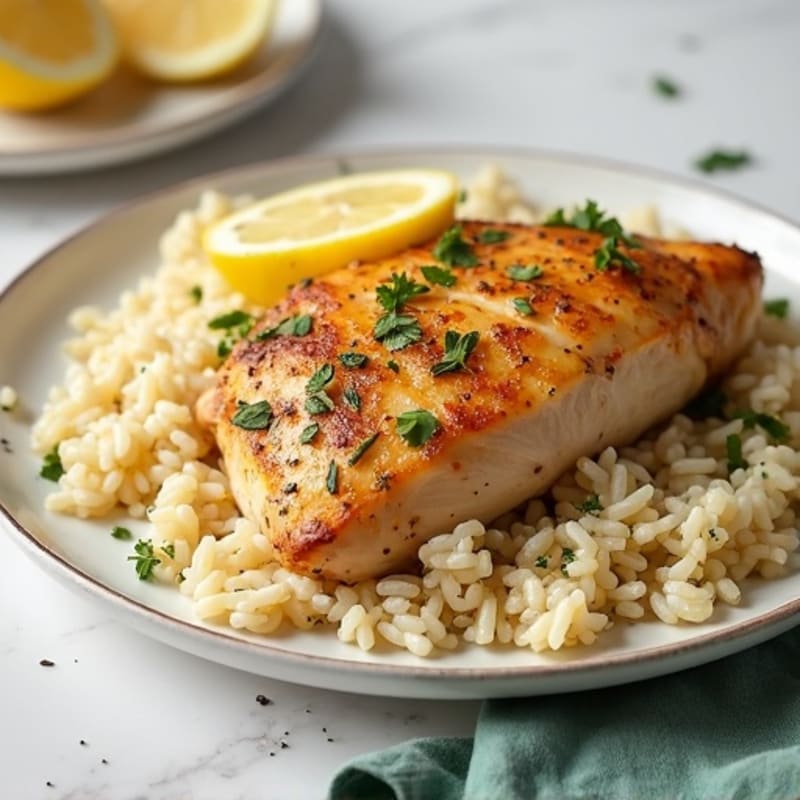 Roasted Lemon Herb Chicken with Fluffy Rice Pilaf