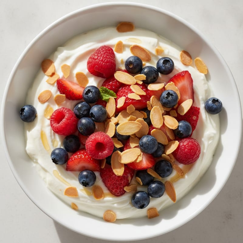 Greek Yogurt Protein Bowl with Mixed Berries and Almonds