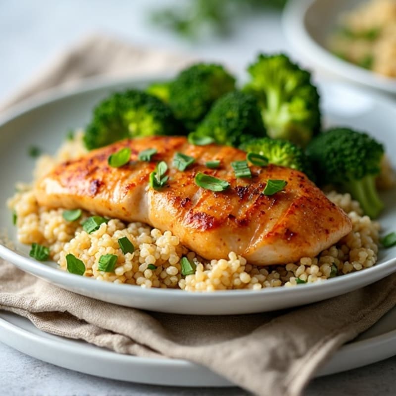 Grilled Chicken Breast with Steamed Broccoli and Quinoa