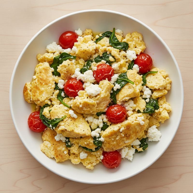 Cottage Cheese Egg Scramble with Spinach and Tomatoes