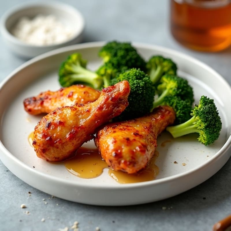 Crispy Baked Honey Garlic Chicken Wings with Roasted Broccoli