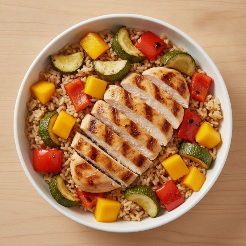 Grilled Chicken and Vegetable Rice Bowl