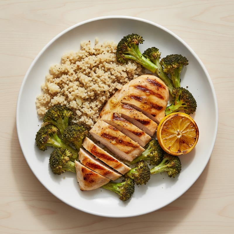 Grilled Chicken Breast with Quinoa and Roasted Broccoli
