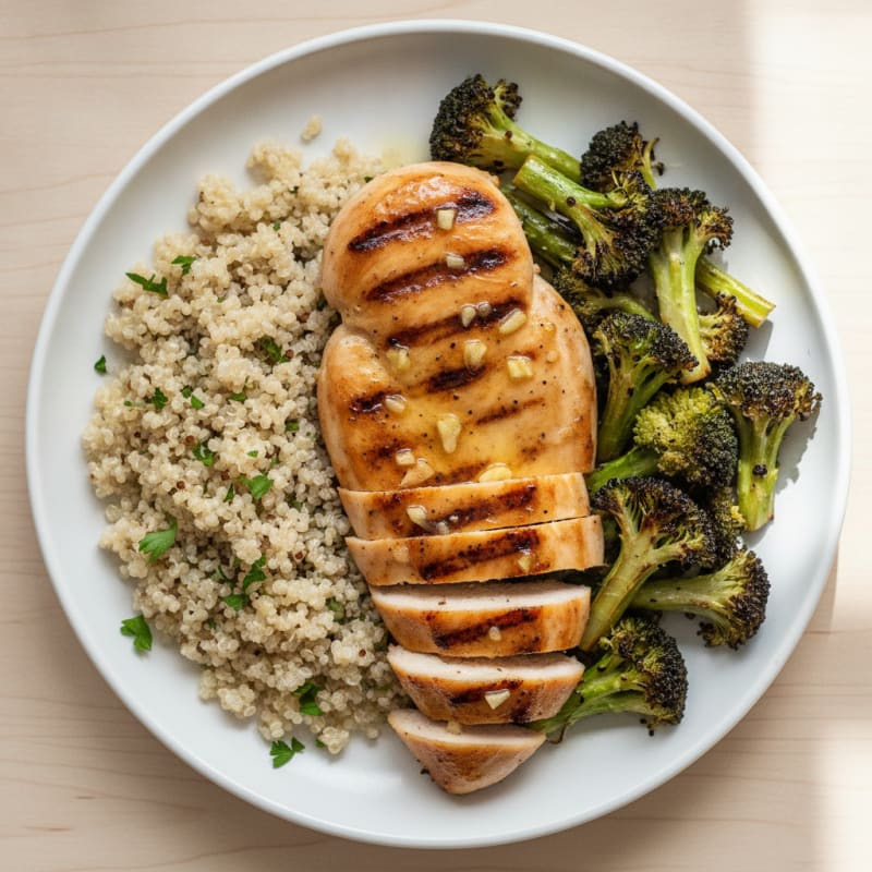 Grilled Chicken Breast with Roasted Broccoli and Quinoa