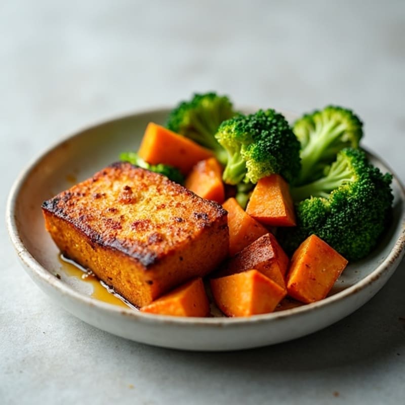 Crispy Baked Tofu with Roasted Sweet Potatoes and Broccoli
