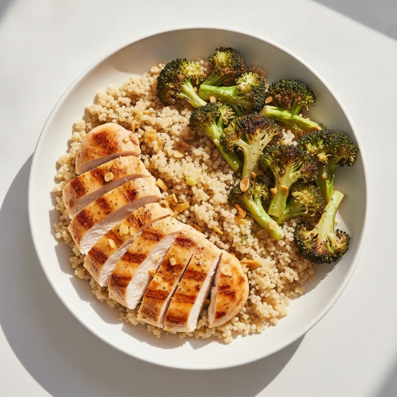 Grilled Chicken and Quinoa Bowl with Roasted Broccoli