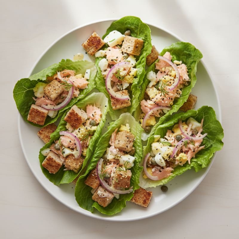 Salmon and Bagel Lettuce Wraps