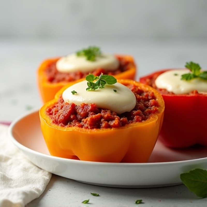 Stuffed Bell Peppers with Lean Turkey Pepperoni and Melty Mozzarella