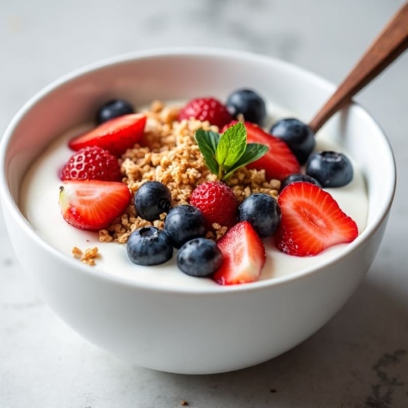 Creamy Greek Yogurt Bowl with Fresh Berries and Crunchy Granola