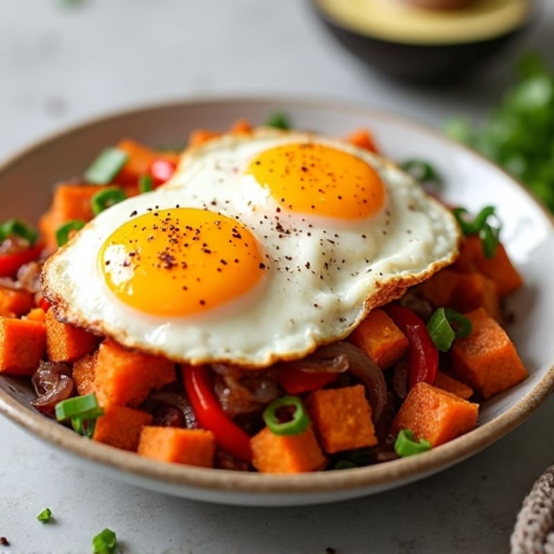 Crispy Sweet Potato Hash with Fried Eggs