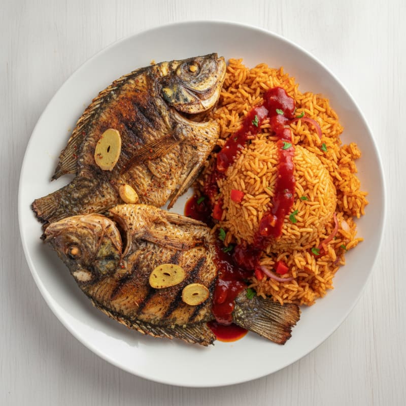 Nigerian Grilled Fish with Jollof Rice