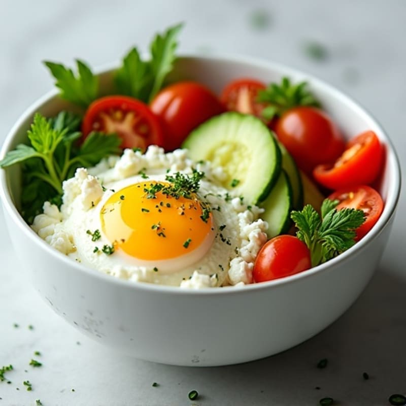 Savory Cottage Cheese Protein Bowl with Fresh Herbs and Crunchy Vegetables