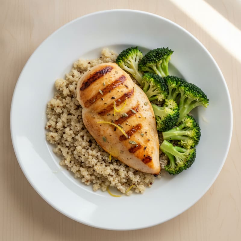 Grilled Chicken Breast with Quinoa and Steamed Broccoli