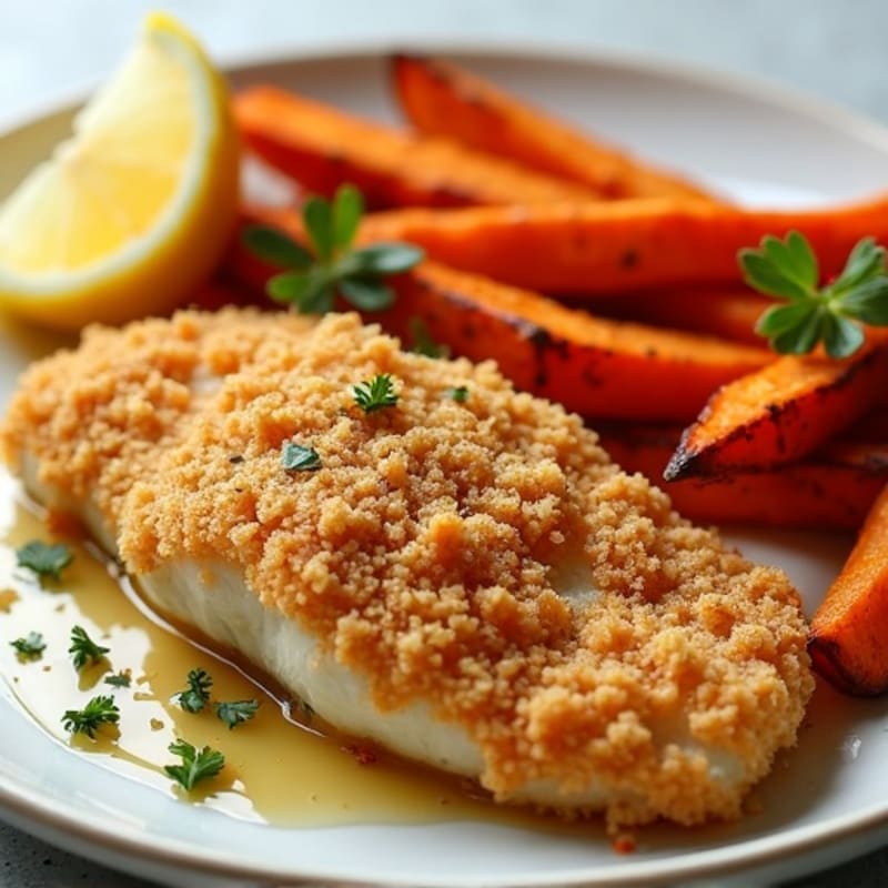 Crispy Baked Cod with Crispy Roasted Sweet Potato Fries