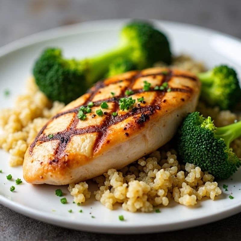 Grilled Chicken Breast with Quinoa and Roasted Broccoli