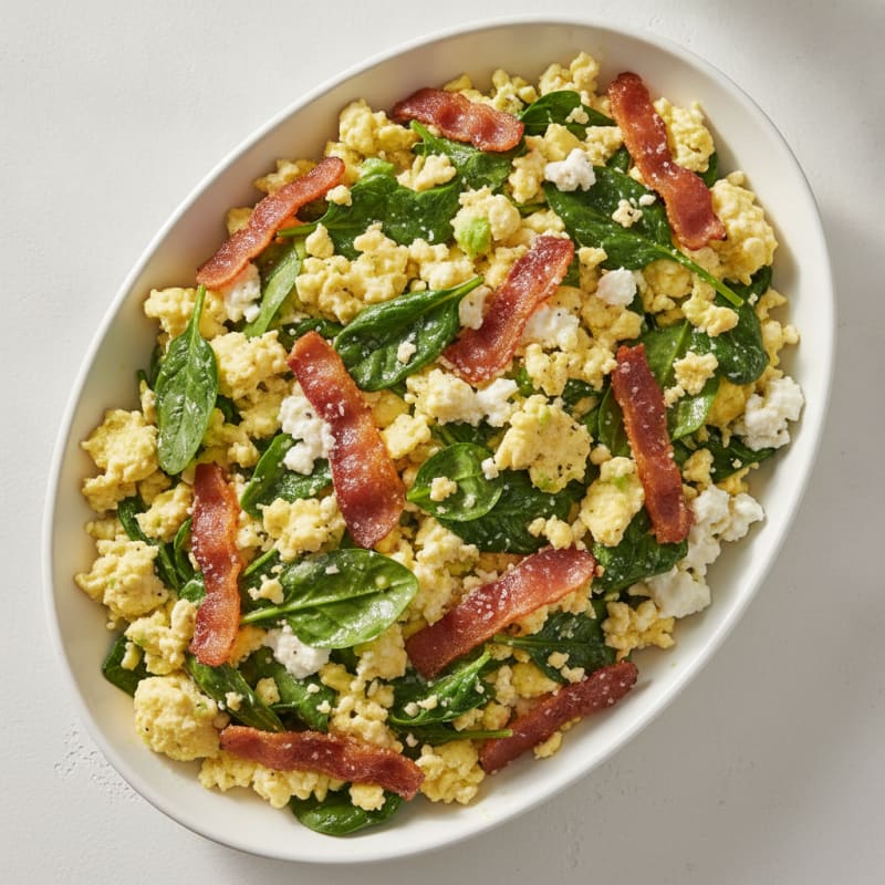 Cottage Cheese Egg Scramble with Spinach and Turkey Bacon