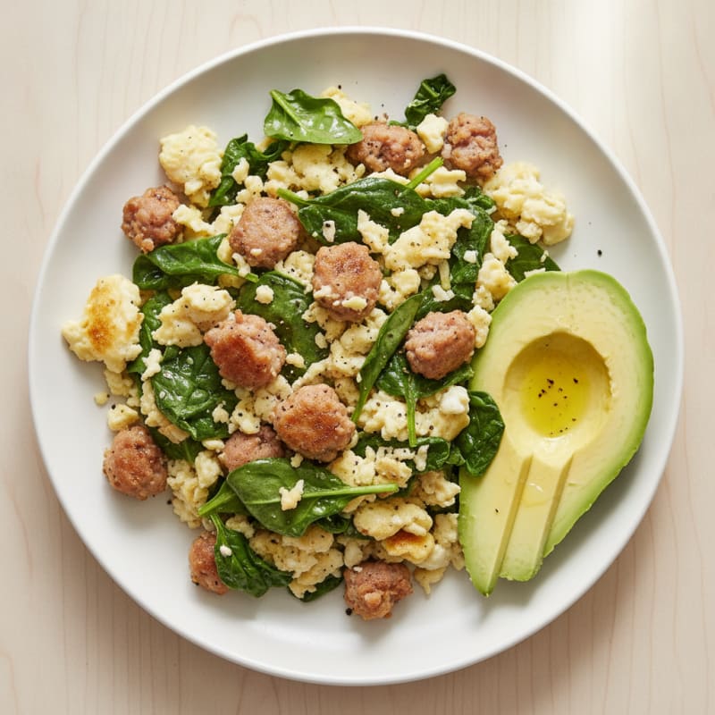 Egg White and Turkey Sausage Scramble with Spinach