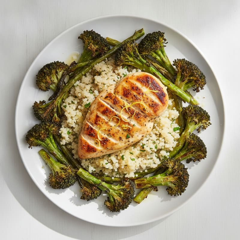 Grilled Chicken Breast with Quinoa and Roasted Broccoli