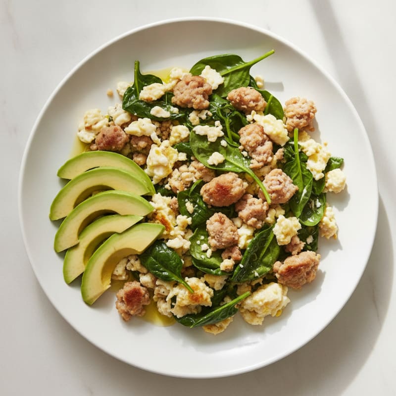 Egg White and Turkey Sausage Scramble with Baby Spinach