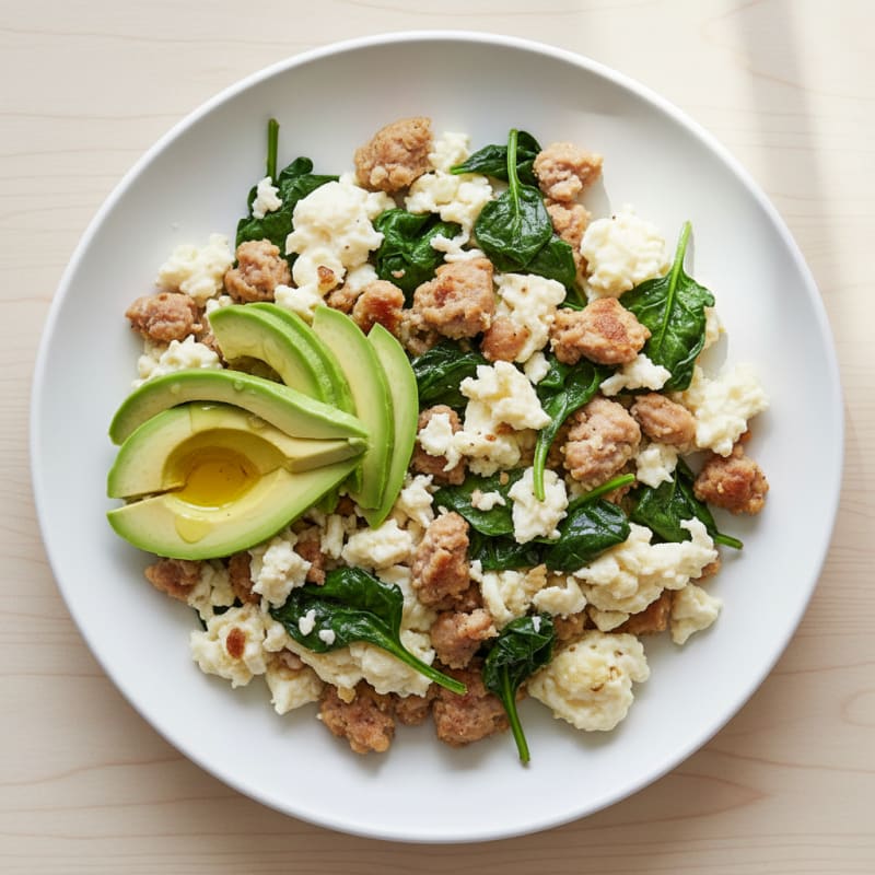 Egg White Scramble with Turkey Sausage and Spinach