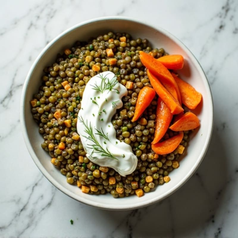 Creamy Herb Lentils with Roasted Root Vegetables