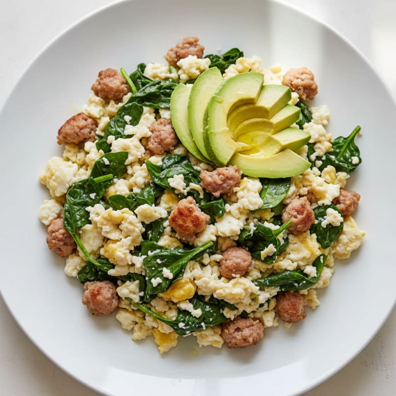 Egg White and Turkey Sausage Scramble with Spinach