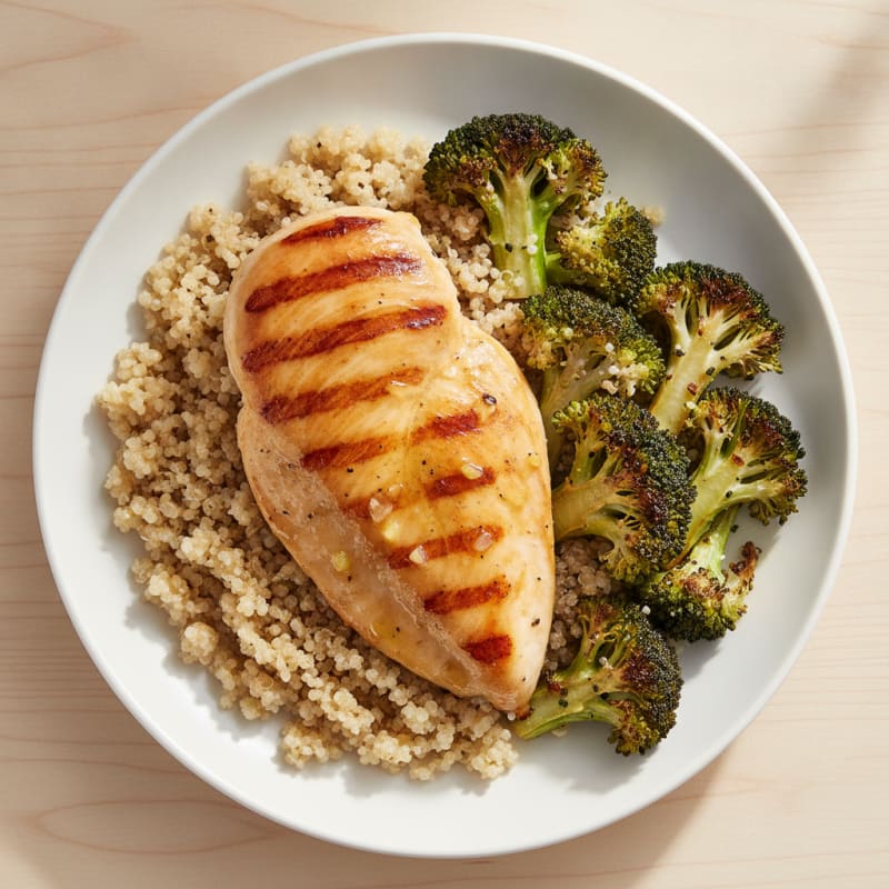 Grilled Chicken Breast with Quinoa and Roasted Broccoli