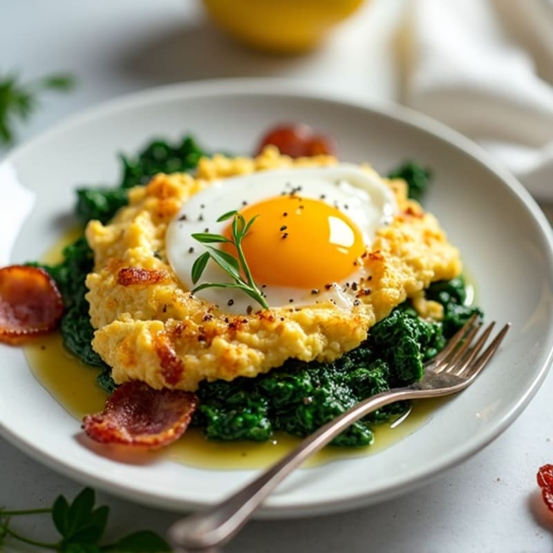 Cottage Cheese Egg White Scramble with Spinach and Turkey Bacon