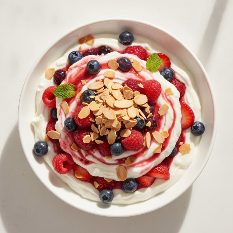 Greek Yogurt Protein Parfait with Mixed Berries and Almonds