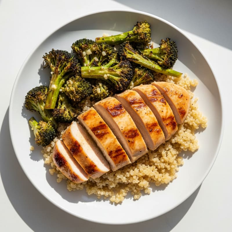 Grilled Chicken Breast with Quinoa and Roasted Broccoli