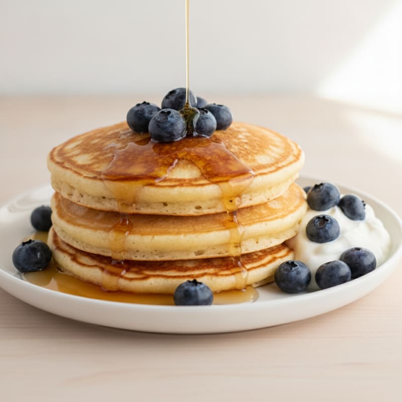 Fluffy Buttermilk Pancakes with Maple Syrup
