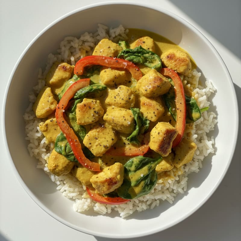 Tender Coconut Curry Chicken with Rice