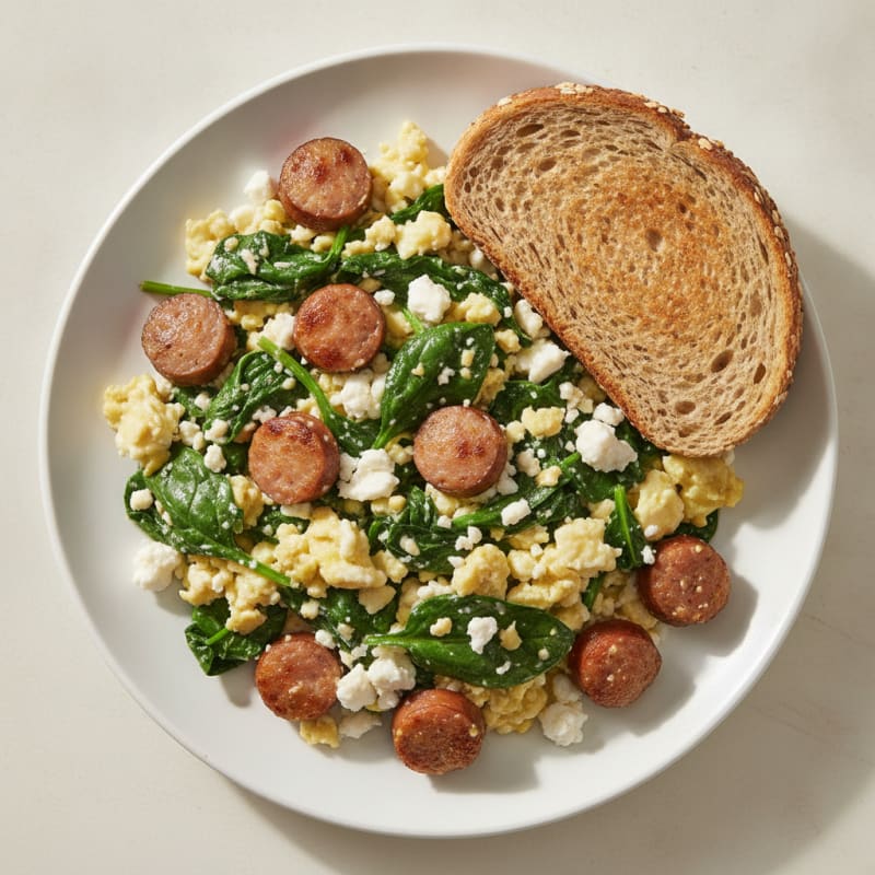 Egg White and Turkey Sausage Scramble with Spinach and Feta