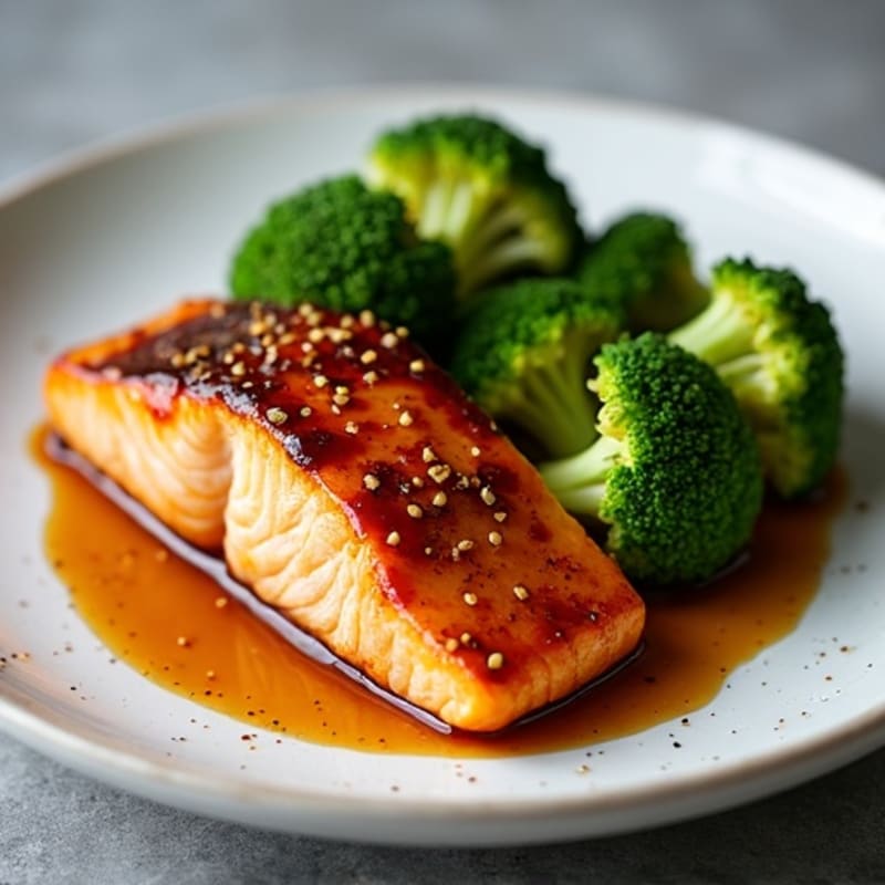 Pan-Seared Teriyaki Glazed Salmon with Roasted Broccoli