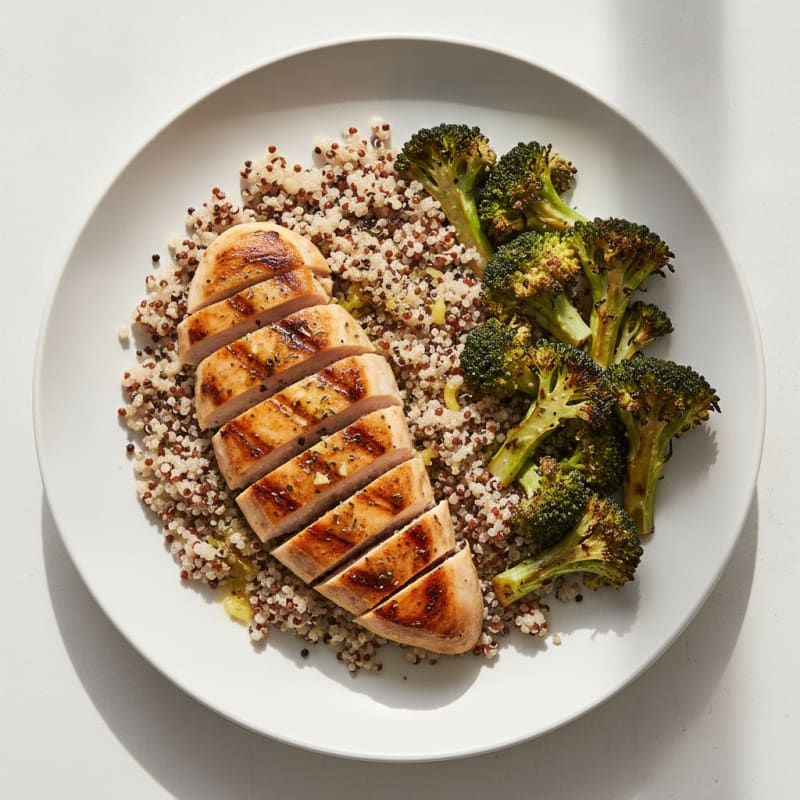 Grilled Chicken Breast with Quinoa and Roasted Broccoli