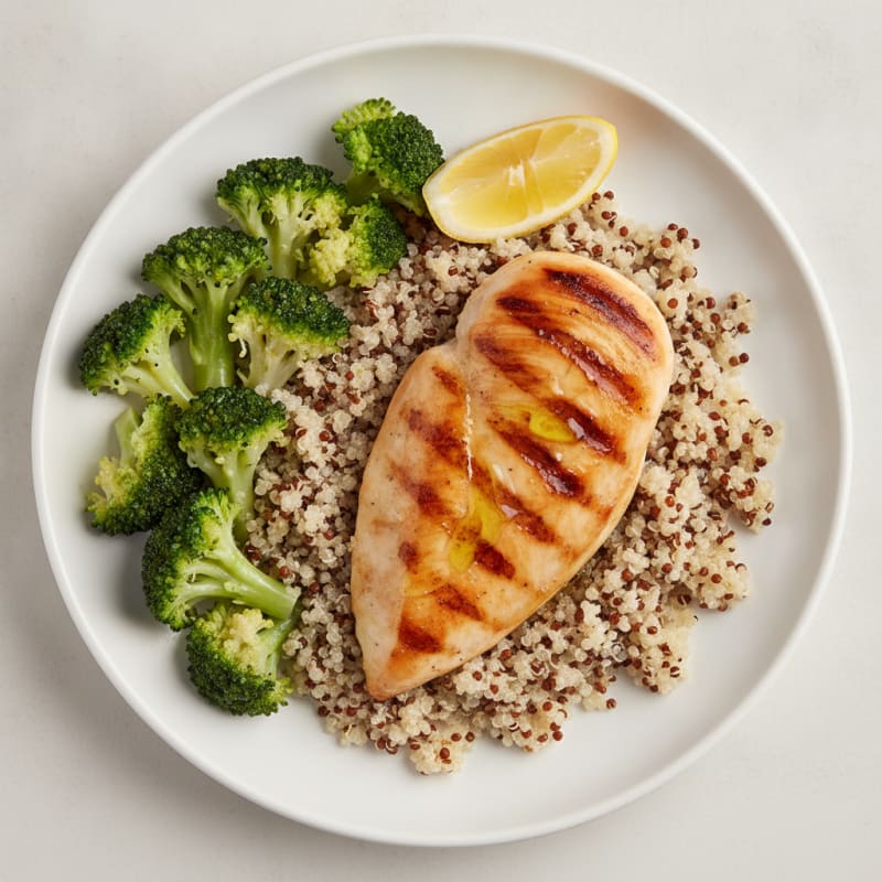 Grilled Chicken Breast with Quinoa and Steamed Broccoli