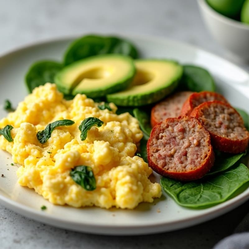 Egg White Scramble with Turkey Sausage and Spinach