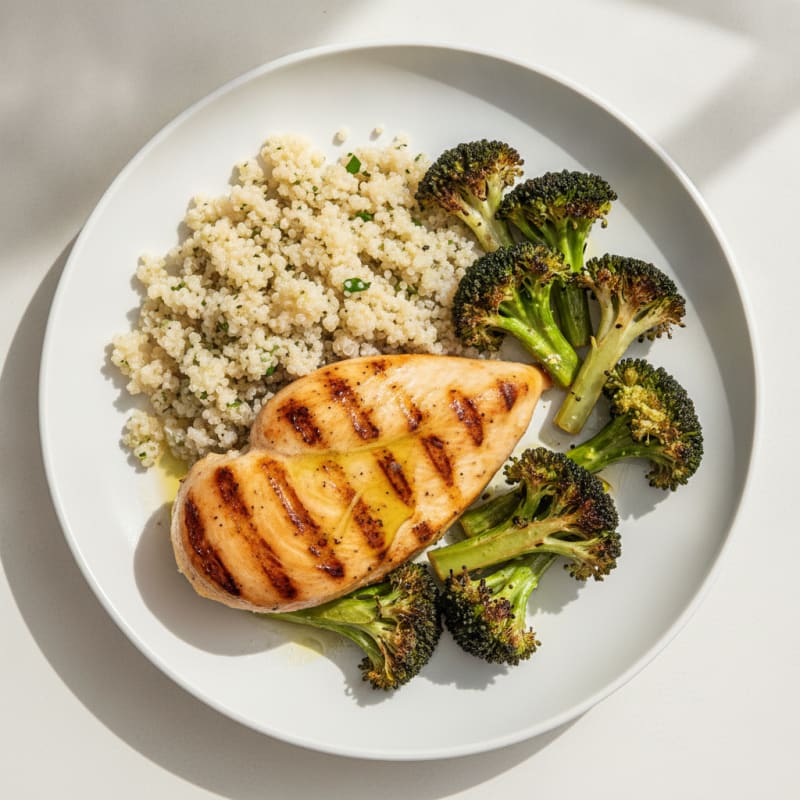 Grilled Chicken Breast with Roasted Broccoli and Quinoa